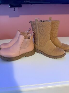 Girls Pink Boots + Tan Quilted Western Boots Set Size 10 Toddler Old Navy